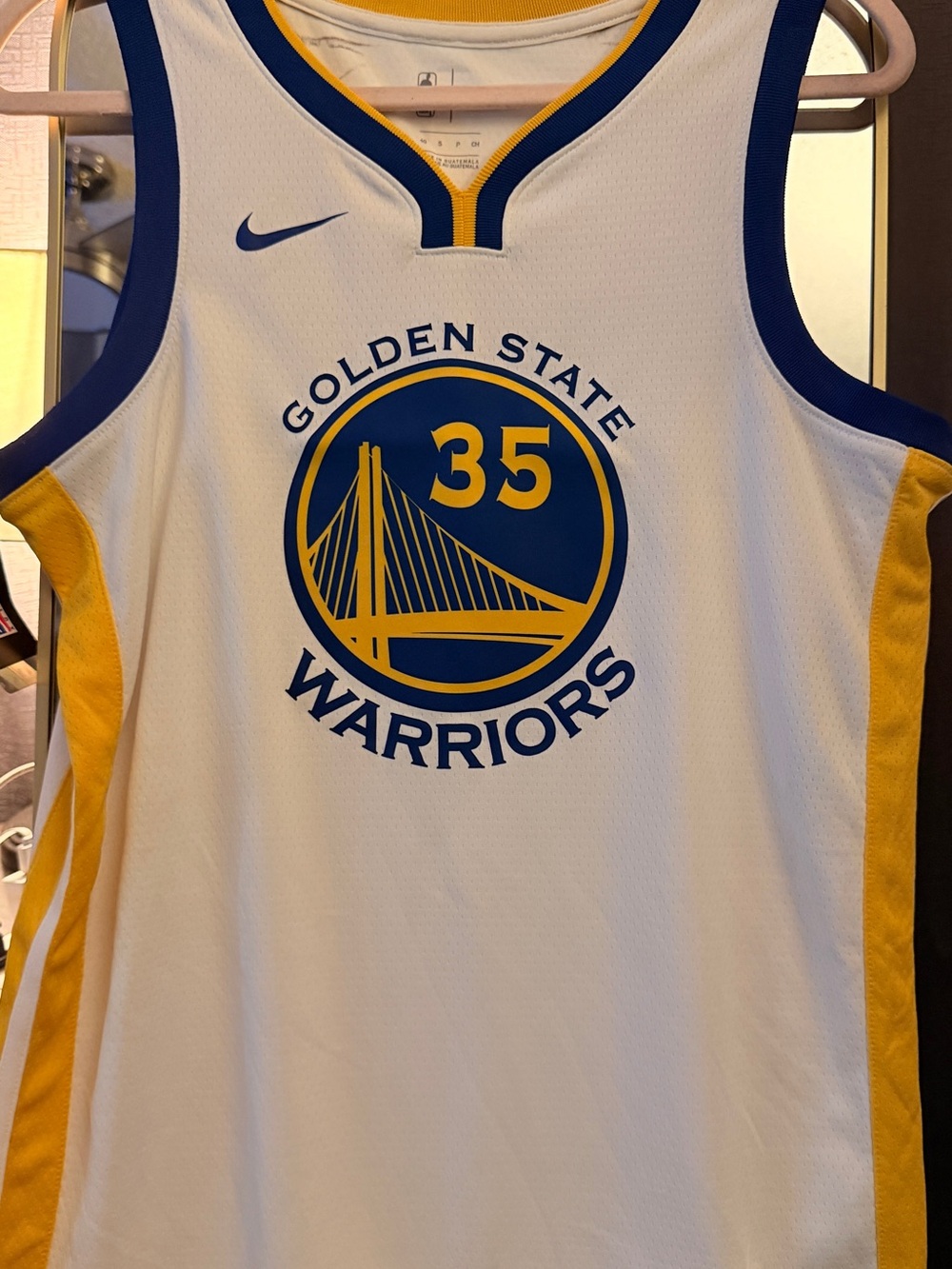 Nike White, Blue & Gold Golden State Warriors #35 Jersey